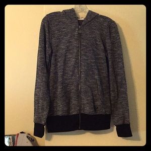 Black and white hooded zip up sweatshirt